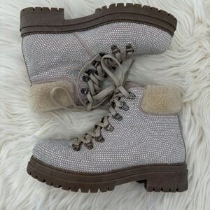 Hotic Made In Turkey Bedazzled Leather & Fur Hiking Boots Size 39‎